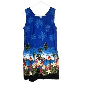 Pacific Legend Apparel Dress Women's L Parrot Blue Hawaiian Tank Tropical Macaw